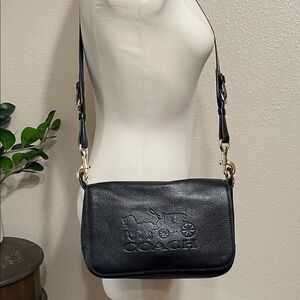 Coach Jess Black Leather Crossbody Bag - Signature Embossed